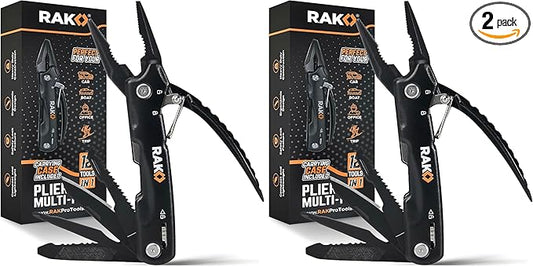 RAK Pro Tools Pliers Multitool - Cool Unique Gifts For Dads Who Have Everything - Compact DIY Survival Multi Tool Gift for Men, Husband, Handyman - Backpacking & Camping Accessories (Pack of 2)