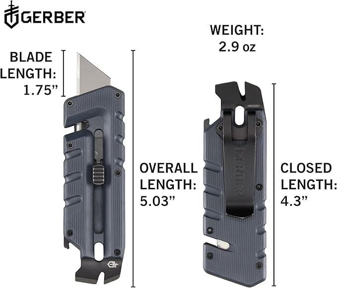 Gerber Gear Prybrid with Pocket Clip, Box Cutter Retractable Blade, Heavy Duty Utility Knife with Pry Bar, Bottle Opener, and Wire Stripper, Multi tool Pocket Knife, EDC Gear, Blue with Clip