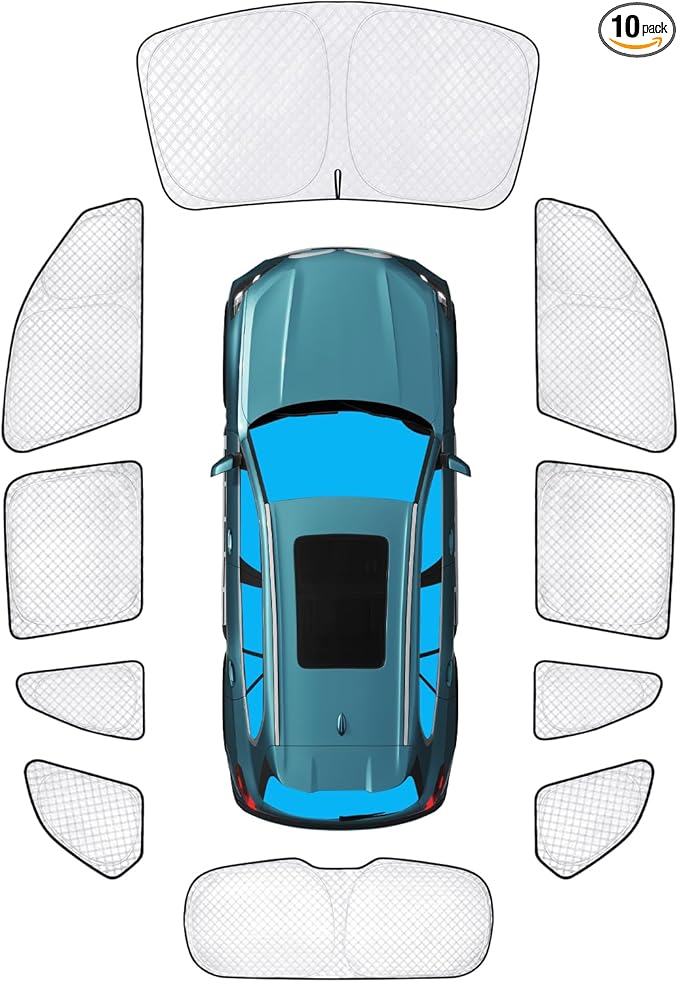 KMF 10pcs Thicken Sun Shades Custom Fit for BMW X5 Accessories 2019-2025 2026, Full Car Window Covers Sunshade for Windshield Side Rear, UV Block Protecting Privacy for Car Camping Blackout Outdoor