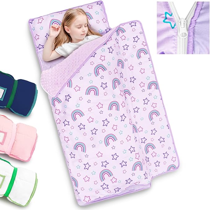 Primlect Toddler Nap Mat with Detachable Blanket and Removable Pillow, Kids Sleeping Bag 55''x35'' for Daycare Preschool Kindergarten, Toddler Sleeping Mat for Boys and Girls