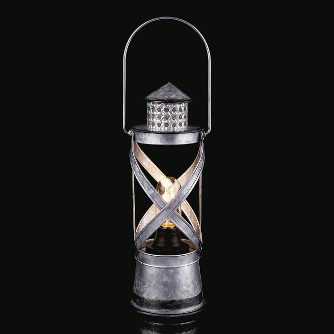 Alpine Corporation 15" H Indoor/Outdoor Vintage Metal Lantern with LED Lights, Silver