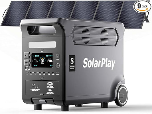 SolarPlay Q3600 Portable Power Station with 400W Solar Panel, 3600W AC Output(Surge 5500W) 3840Wh LiFePO4 Battery Solar Generator, Essential Home Backup for Home Use, Power Outages, RV, Camping
