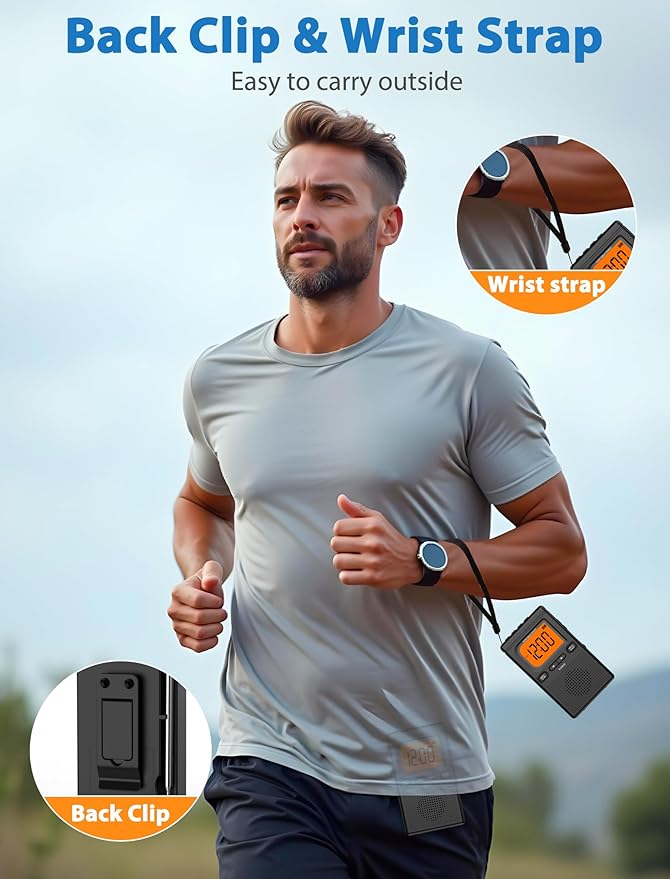 2000mAh Rechargeable AM FM Radio with Bluetooth Portable Transistor Pocket Radio with Best Reception Digital Tuning, Flashlight,LCD Screen,Earphone Jack, Sleep Timer and Alarm Clock for Jogging