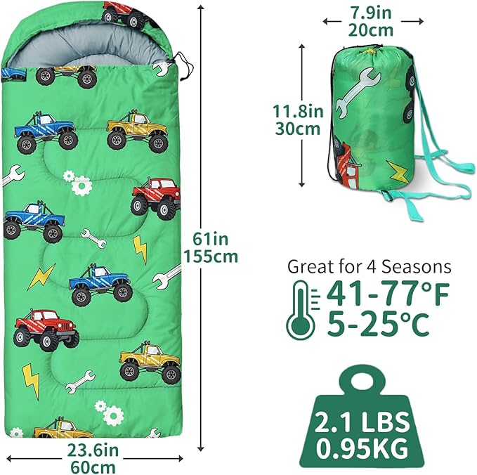 Kids Sleeping Bags - Camping Sleeping Bags with Carry Bag - Compact Sleeping Bag for Hiking, Backpacking 3 Season Warm & Cool Weather, Lightweight Waterproof Outdoor Travel for Boys Girls