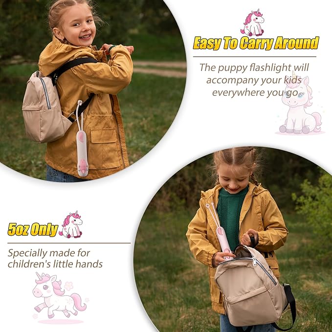 Kids Flashlight Rechargeable, LED Kid Flashlight for Boys & Girls, Unicorn Toys for Girls Age 4-6, Pink Unicorns Flashlights for Kid for Camping & Outdoor Adventures, Birthday Gift, 1Pack