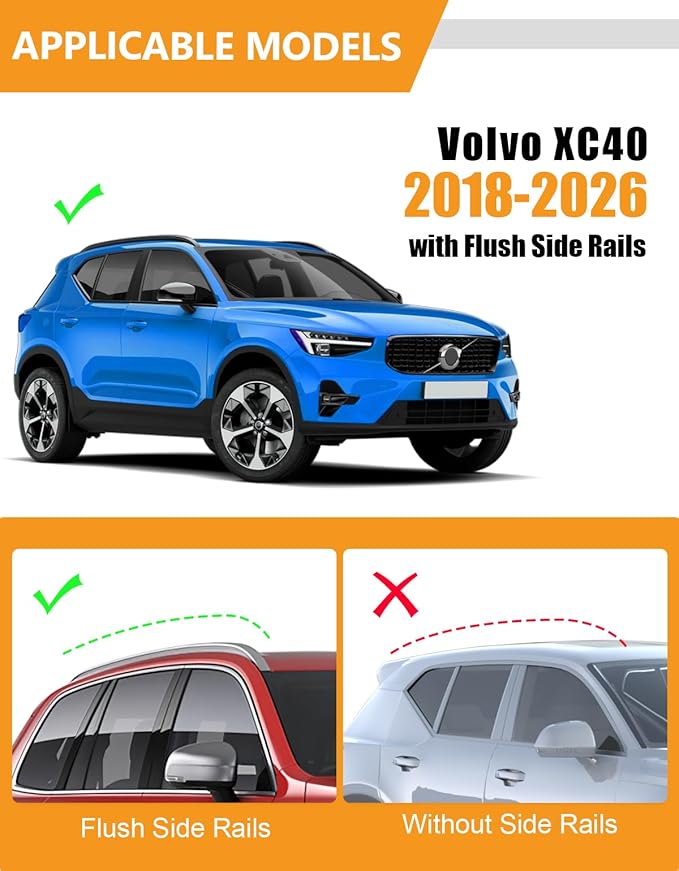 KINGGERI 300lbs Roof Rack Cross Bars Compatible with Volvo XC40 XC-40 2018-2026, Lockable Heavy Duty Aluminum Roof Rails Crossbars Cargo Bars Canoe Snowboard Rooftop Black Carrier Luggage
