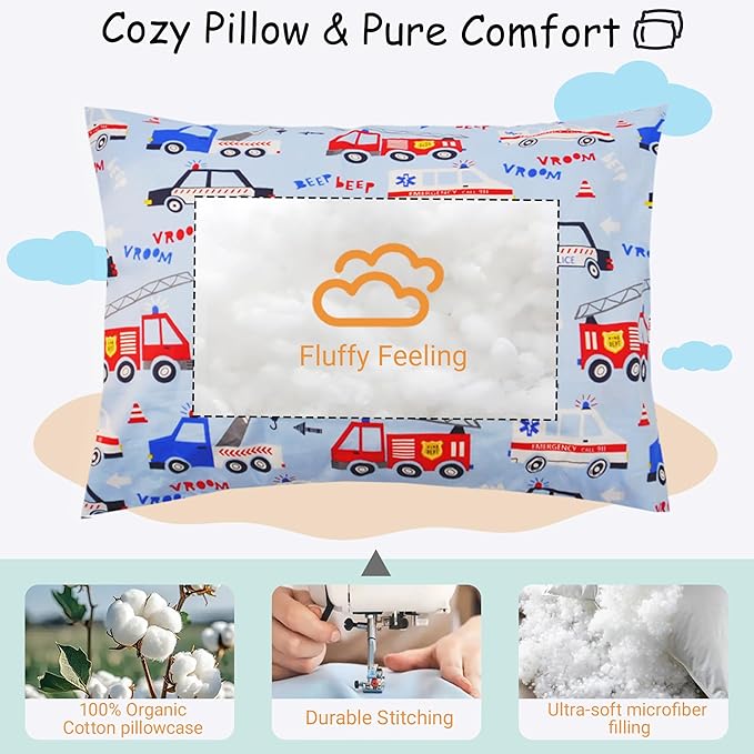 ZPECC Toddler Pillow with Pillowcase - 13x18 Organic Cotton Hypoallergenic Kids Pillow, Baby Essentials for Travel Crib Daycare Stroller (Intended for Age 2 and up) Car