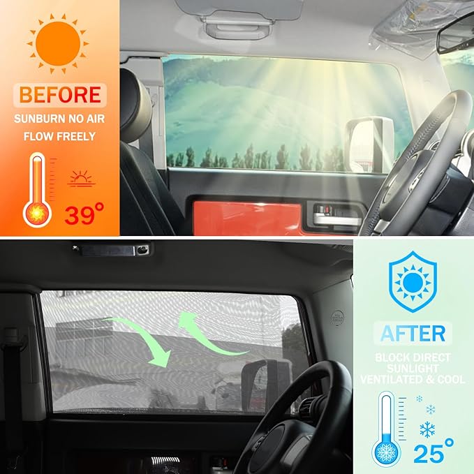 LLKUANG 100% Protection from Bugs for Toyota FJ Cruiser 2007-2021 Shade Breathable Mesh Car Curtains Door/Window Net Car Window Screens for Camping-2Pcs