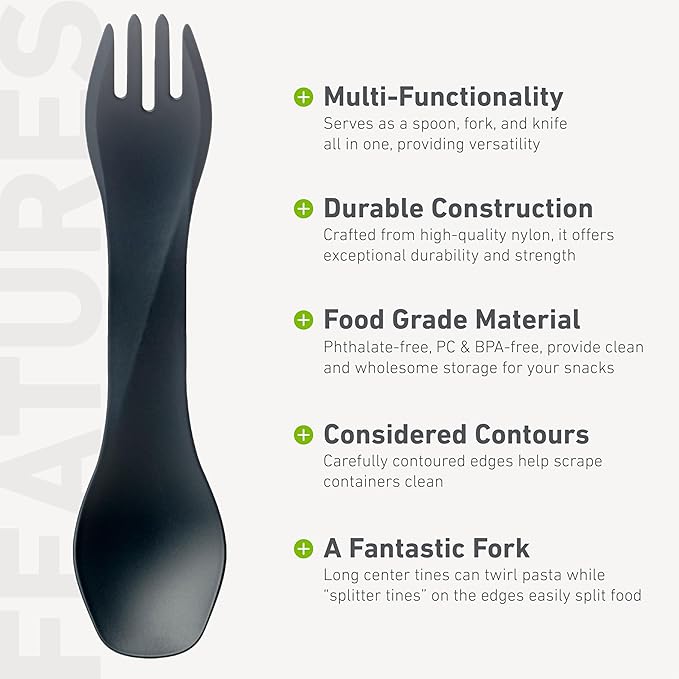 humangear GoBites Uno 3-Pack | Travel & Camping Utensils | Portable & Convertible Dining Ware | Multi-Functional Spork | Dark Gray/Light Gray/Black, Uno (Bulk) 3-Pack
