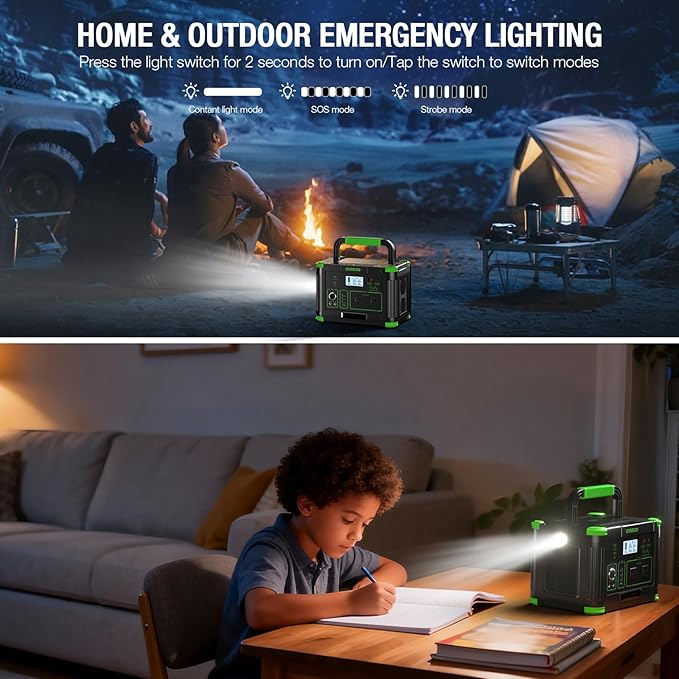 Portable Power Station 500W (Peak 1000W), 519Wh Solar Generator with 2x AC Outlets, 60W USB-C PD Fast Charging, 10-Port with Wireless Charger, Pure Sine Wave, Camping RV Travel Emergency Home Backup