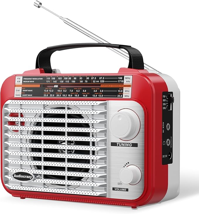 AM/FM/SW1-2 Radio Shortwave Transistor Radio AC or Battery Operated with Best Reception Big Speaker and Precise Tuning Knob with AUX in & 3.5mm Earphone Jack