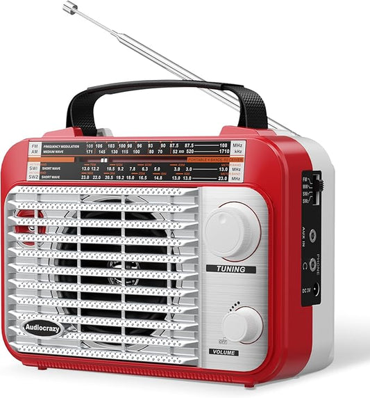 AM/FM/SW1-2 Radio Shortwave Transistor Radio AC or Battery Operated with Best Reception Big Speaker and Precise Tuning Knob with AUX in & 3.5mm Earphone Jack