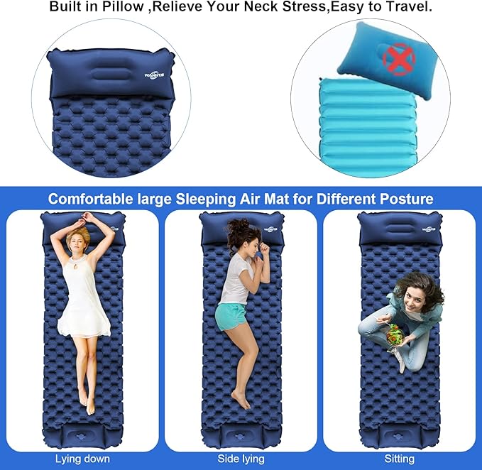 WANNTS Sleeping Pad, Ultralight Inflatable Sleeping Pad for Camping, Built-in Pump, Ultimate for Hiking - Airpad, Carry Bag, Repair Kit - Compact & Lightweight Camping pad
