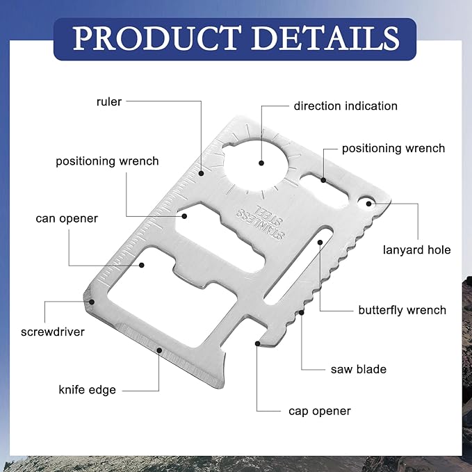 10 Pcs Man of God 11 in 1 Stainless Steel Credit Card Multitool Father's Day Gifts Survival Wallet Tool Bible Verse Ephesians 6: 10-11 Pocket Tool Set for Men Church Prizes Party Favor