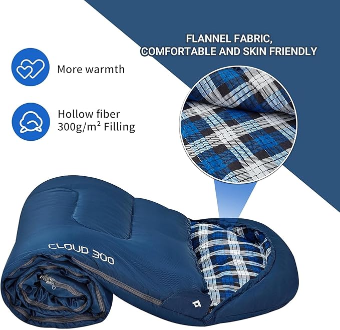 KingCamp 45°F Kids Sleeping Bag, Lightweight Waterproof & Compact Flannel Sleeping Bags Cold Weather & Warm Youth Essentials Gear Accessories for Camping, Fits 10-12 Children up to 4'7"-5'5" Tall