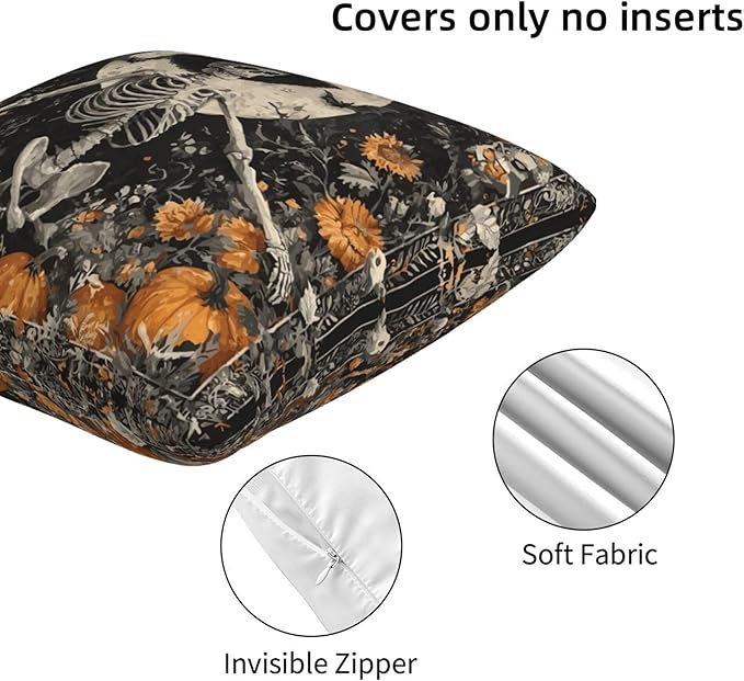 Skull Moon Throw Pillow Covers 18x18 inch Set of 2 Halloween Pillow Case Cushion Cover for Home Sofa Couch Living Room Car Decor