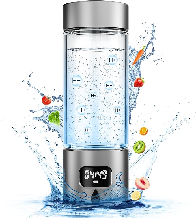 340ml Portable Hydrogen Water Bottle Generator with PEM-SPE Technology, Glass Exterior & Aluminum Shell, Produces 5000 ppb Hydrogen in 10 Minutes, for Home, Gym, Office & Travel