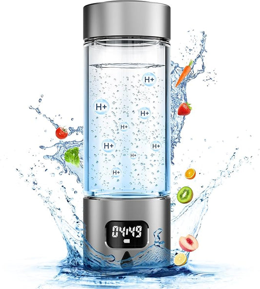 340ml Portable Hydrogen Water Bottle Generator with PEM-SPE Technology, Glass Exterior & Aluminum Shell, Produces 5000 ppb Hydrogen in 10 Minutes, for Home, Gym, Office & Travel
