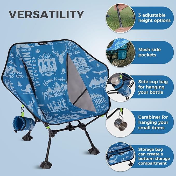 ATEPA UFO3.0 Ultralight Backpacking Chair, 330 lbs Heavy-Duty Aerospace Aluminum Folding Camp Chair with Hexagon Ergonomic Seat Anti-Sink Feet, Compact Portable Outdoor Gear for Hiking Fishing, Blue