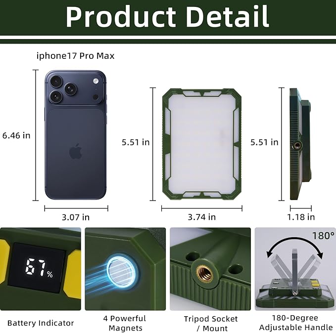 Camping Lantern Rechargeable Camping Lights 20W,1000LM, 6 Modes, Waterproof Camping Essentials with 4 Magnetic Bases, for Emergency, Power Outages, Tent, Hiking, Car Repair, Fishing