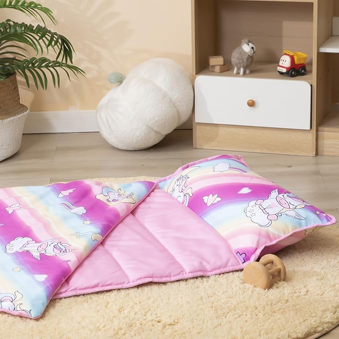 MORAIS Toddler Nap Mat with Pillow and Blanket, 52" x 20" Lightweight and Soft Nap Mat for Preschool, Daycare, Travel Sleeping Bags