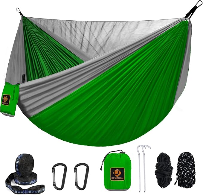 Camping Hammock, Portable Hammocks with Mosquito Net,Lightweight Nylon Parachute Hammock with 10ft Tree Straps,Camping Gear Must Haves for Travel Hiking Backpacking Beach Patio-Red&Grey