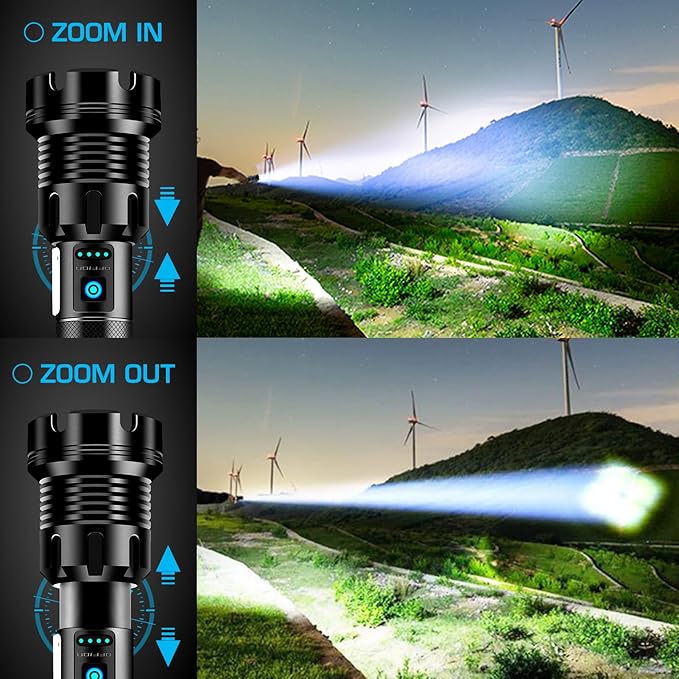 ANKRA 990000 High Lumens Flashlights Rechargeable with COB Work Light Super Bright LED Flashlight Zoomable&14 Modes &Waterproof Tactical Flashlight for Emergencies,Camping,Hiking,Outdoor,Indoor