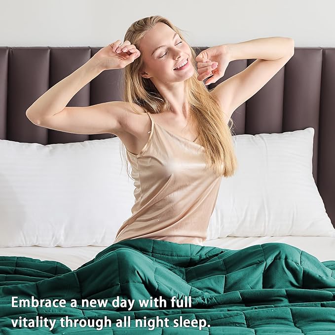 yescool Weighted Blanket for Adults (20 lbs, 60” x 80”, Dark Green) Cooling Heavy Blanket for Sleeping Perfect for 190-210 lbs, Queen Size Breathable Blanket with Premium Glass Bead, Machine Washable