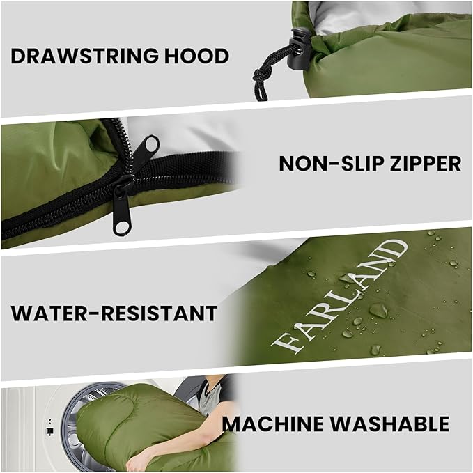 FARLAND Sleeping Bags for Adults Teens Kids with Compression Sack Portable and Lightweight for 3-4 Season Camping, Hiking,Waterproof, Backpacking and Outdoors