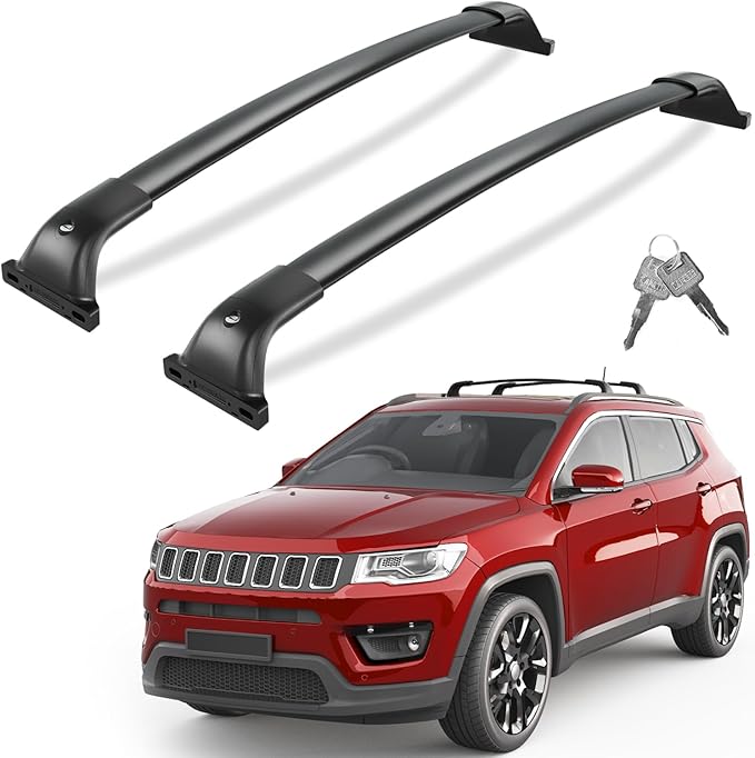 Tuyoung 300lbs All Aluminum Roof Racks Cross Bars Compatible with Jeep Compass 2018-2026, Lockable Heavy Duty Roof Rails Crossbars Rooftop Cargo Basket Carrier Bag Luggage Rails Kayak Canoe Snowboard