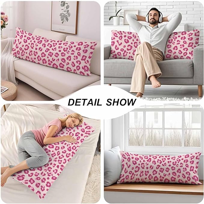 Decorative Body Pillow Covers 20x54inch Leopard, Cheetah Leopard Print Pink Super Soft Body Pillow Case Cushion Cover Wrinkle Fade Body Pillowcases for Bed/Sofa/Couch/Patio/Balcony