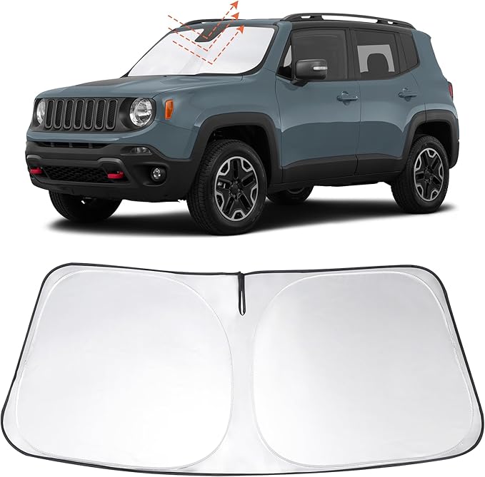 Windshield Sun Shade Custom Fit 2015-2020 2021 2022 2023 2024 Jeep Renegade Accessories Foldable Sunshade Sun Blocker Front Window Shades Covers Keep Car Cooler