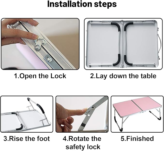 Jucaifu Foldable Laptop Table, Bed Desk, Breakfast Serving Bed Tray, Portable Mini Picnic Table & Ultra Lightweight, Folds in Half with Inner Storage Space (Pink)
