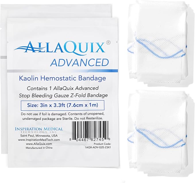 Advanced Kaolin Hemostatic Gauze – Z-Fold Sterile Clotting Bandage (3" x 3.3 ft, 2-Pack) | Stops Bleeding Fast for Emergency, Trauma, Tactical First Aid, IFAK, Survival, and Outdoor Kits