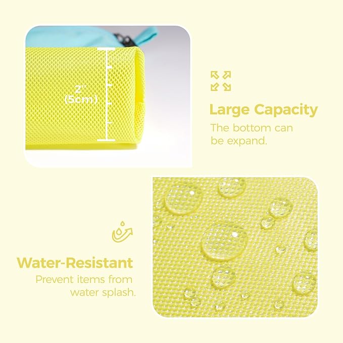 pack all 3 Pcs Water-Resistant Material Zipper Pouch Set, Mesh Zipper Bags for Storage, Travel, Office (Yellow)