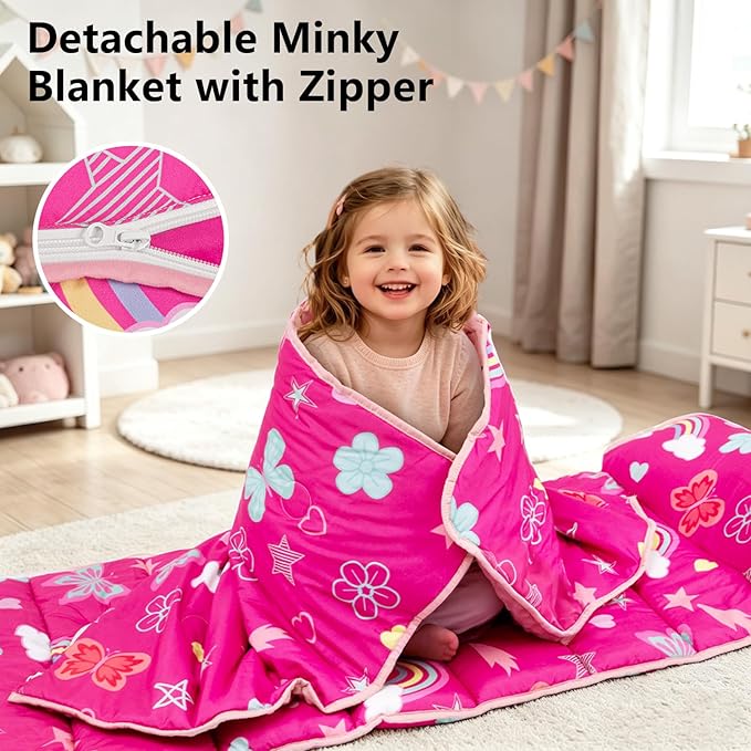 Primlect Toddler Nap Mat Extra Large Thickened 55''x35'', Soft Sleeping Bag with Detachable Minky Blanket and Pillow, Portable for Daycare, Preschool, Kindergarten, Travel, Boys and Girls