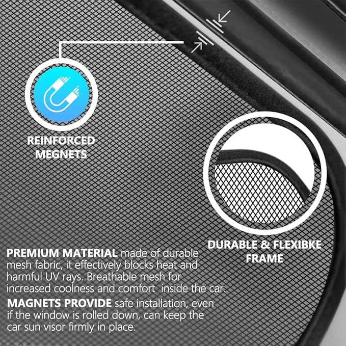 BWEN Car Window Shades Fit for 2020-2025 Ford Escape, Magnetic Sunshades for Car Windows, Sun Protection Breathable Camping Window Covers, Privacy Protect for Family,Pets