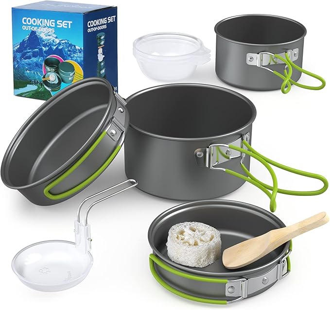 Lixada Camping Cookware Set,11PCS Camping Cookware Mess Kit with Non-Stick Lightweight Pot Pan Bowls Set for Outdoor Camping Backpacking Outdoor Picnic