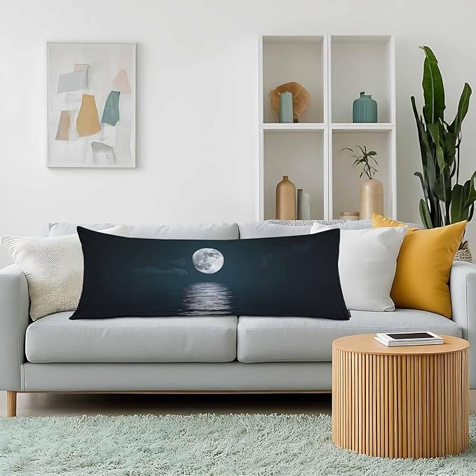 20x54 Body Pillow Cover Ocean Moon Zipper Body Pillowcase Galaxy Moon Ocean Side Sleeper Pillow Covers Body Pillow Case Cushion Cover for Men Women Home Bedroom