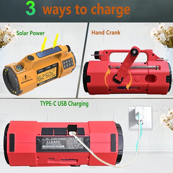 Emergency FM/AM/SW Weather Radio, Big Flashlight/Speaker,Type-C,Sleep Timer Alarm Clock, Solar/Hand Crank Charge, 5000mAh Replaceable Battery,with Cell Phone Charger Hurricane Storm Survival kit
