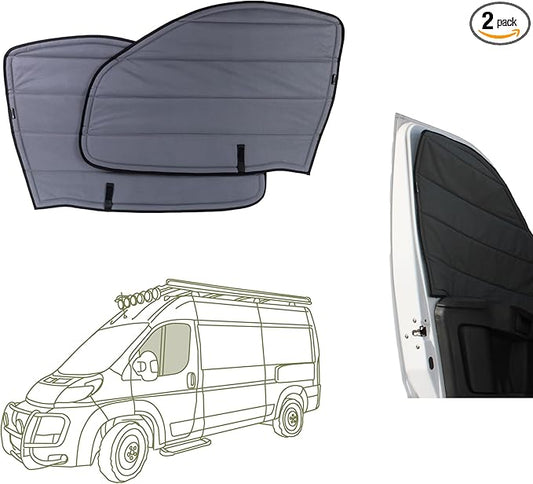 VanEssential Insulated Blackout Front Door Window Covers Designed for RAM Promaster Van Years 2014 to Current Model (Pair) - Charcoal Gray