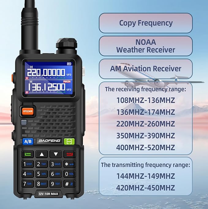 BAOFENG UV-10R MAX Ham Radio Handheld 10W Long Range Rechargeable Walkie Talkies Tactical NOAA Weather Two-Way Radios with 2500mAh USB-C Charging Battery,Mic for Survival Gear,Adults,Gifts,2 Pack
