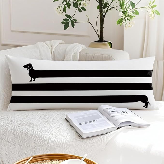 Funny Black Dachshund 20x54 Body Pillow Cover, Gifts for Dachshund Lovers, Weiner Dog Gifts, Weiner Dog Decorative Long Body Pillow Cases for Bed Couch