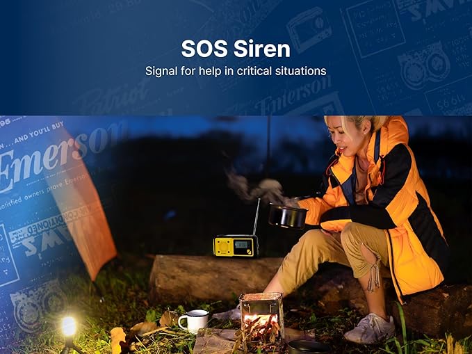 Emerson ER-7051 Emergency AM/FM Radio with NOAA Weather Band, Built-in Power Bank, Hand Crank, Solar Charging, LED Flashlight, and SOS Alarm – Essential Survival Gear for Camping and Emergency Prep