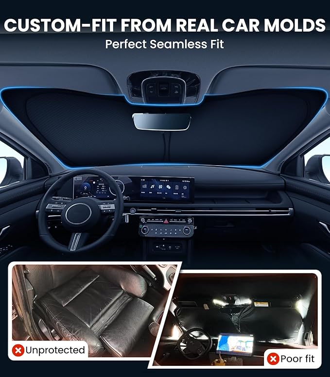 Zanch Custom Windshield Sun Shade for Hyundai Tucson 2022-2026, 7-Layer UV & Heat Block, 3D Laser Scanned, Interior Protection, Keep Car Cooler, Foldable SUV Accessories