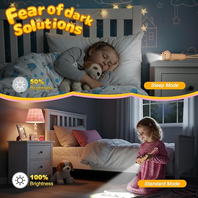 Kids Flashlight Rechargeable, LED Flashlight for Boys & Girls, Fun Lightweight Kid Flashlights for Kid for Camping & Outdoor Adventures, Dog Walking, Birthday Gift,1 Pack-Puppy