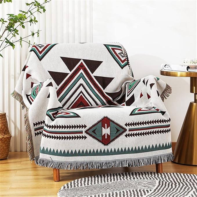 Homesy Aztec Throw Blankets Navajo Southwestern Throws Cover Reversible Green Boho Southwest Blanket for Couch Chair Sofa Bed Home Outdoor Beach Car Tent Travel Camping 51"x63"