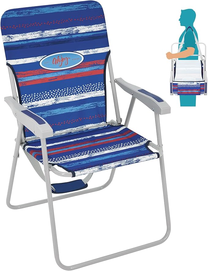 #WEJOY Folding Beach Chair for Adults, Lightweight Beach Chair with Shoulder Straps, High Back Camping Chairs with Hard Armrest, Supports 300lbs for Outdoor Lawn Concert