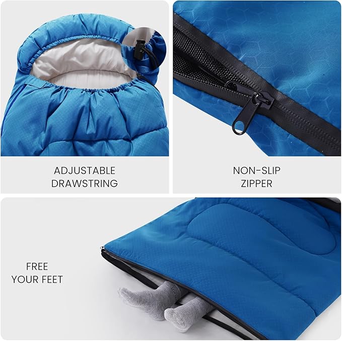 Sleeping Bags for Adults & Kids Lightweight Waterproof 3-4 Season Warm with Inflatable Pillow–Compact Portable Sleeping Bag for Cold Weather Camping, Hiking, Travel, Indoor/Outdoor Use