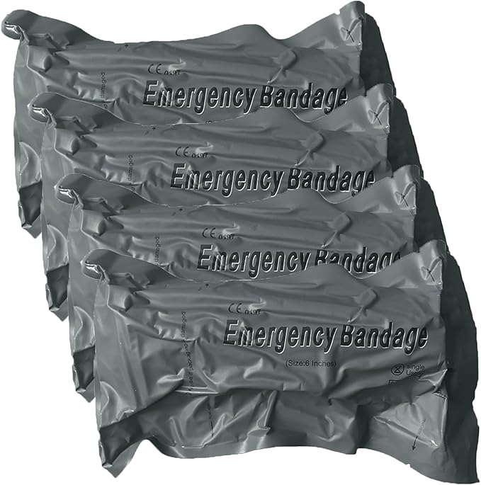 Israeli Emergency Bandage, 6" 4Pack Compression Bandage, Trauma Wound Dressing, Sterile Vacuum Sealed Packaging for Bleeding Control, Medical Trauma Kit, Combat Tactical First Aid IFAK Supplies